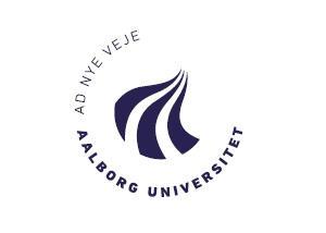 The words Aalborg University are written in blue and surround an image of three wavy lines