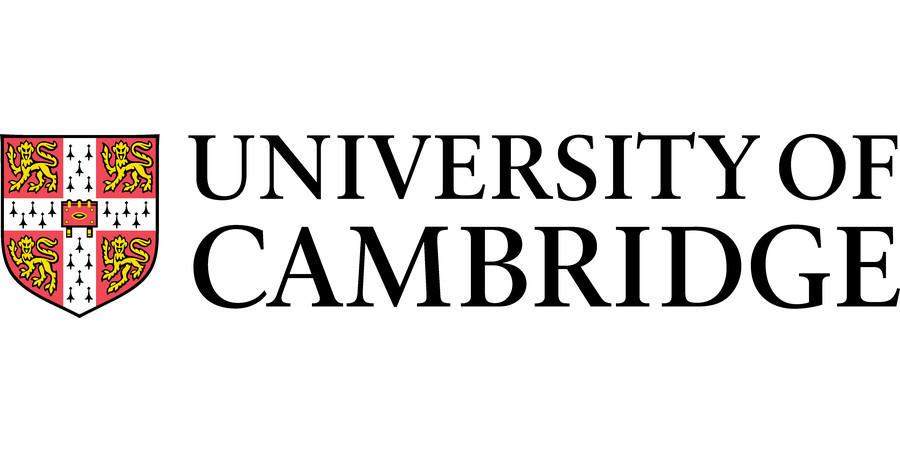 The orange and white crest of the University of Cambridge sits to the left of the text